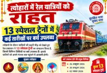 त्योहारों में रेल यात्रियों को राहत, 13 स्पेशल ट्रेनों में कई तारीखों पर बर्थ उपलब्ध